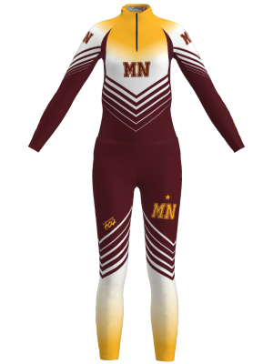 Podiumwear Women's Gold Two-Piece Race Suit (Nordic Skiing) Front View