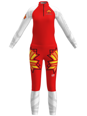 Podiumwear Women's Gold Two-Piece Race Suit (Nordic Skiing) Front View