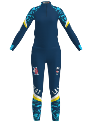 Podiumwear Women's Gold Two-Piece Race Suit (Nordic Skiing) Front View
